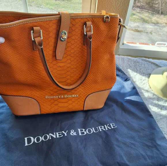 Dooney & Bourke Ostrich Orange and Brown Tote with Structured Design - Picture 12 of 14